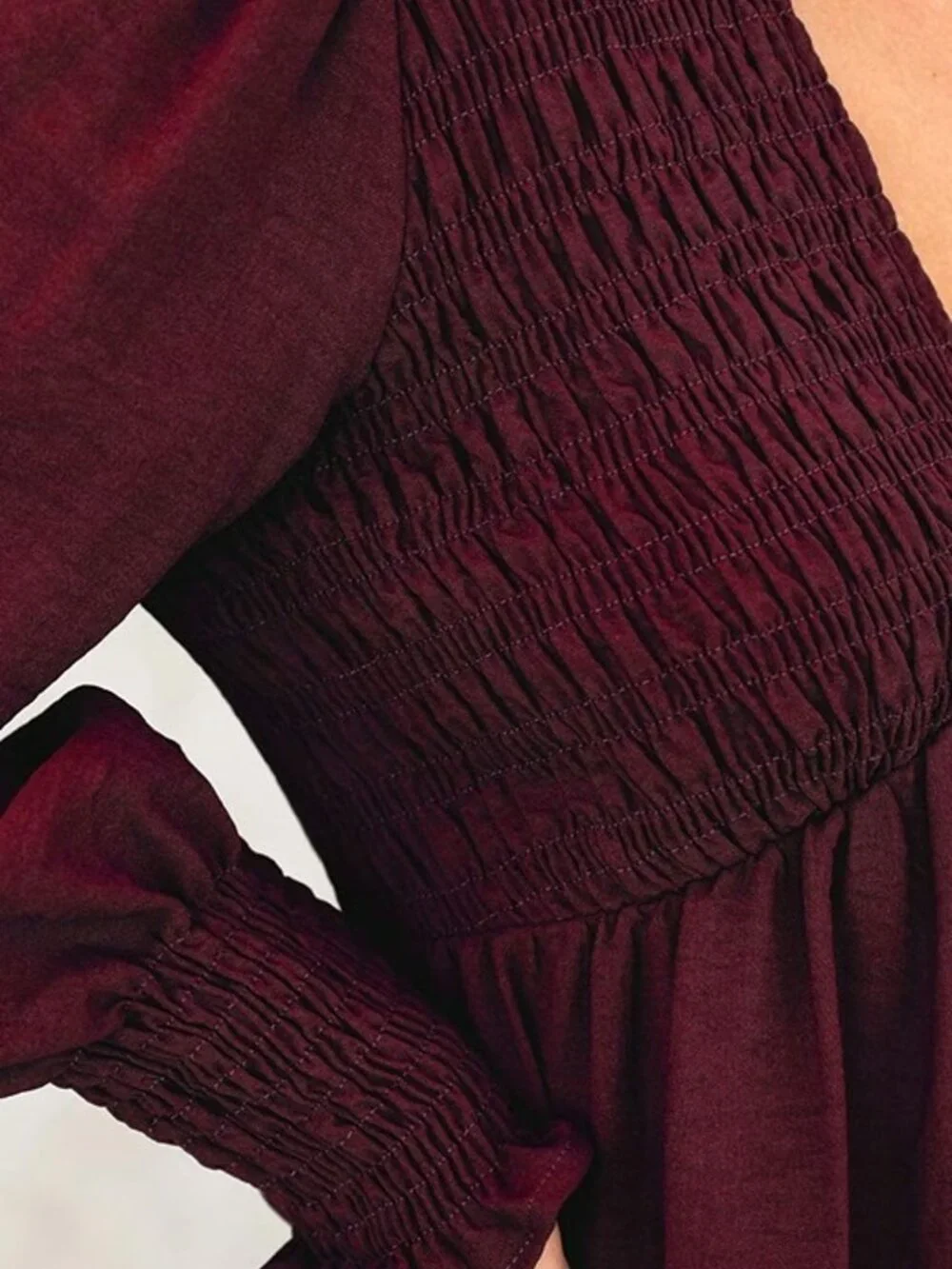 Cupshe Maroon Smocked V Neck Mini Dress Long Sleeve Size Large - Picture 3 of 9